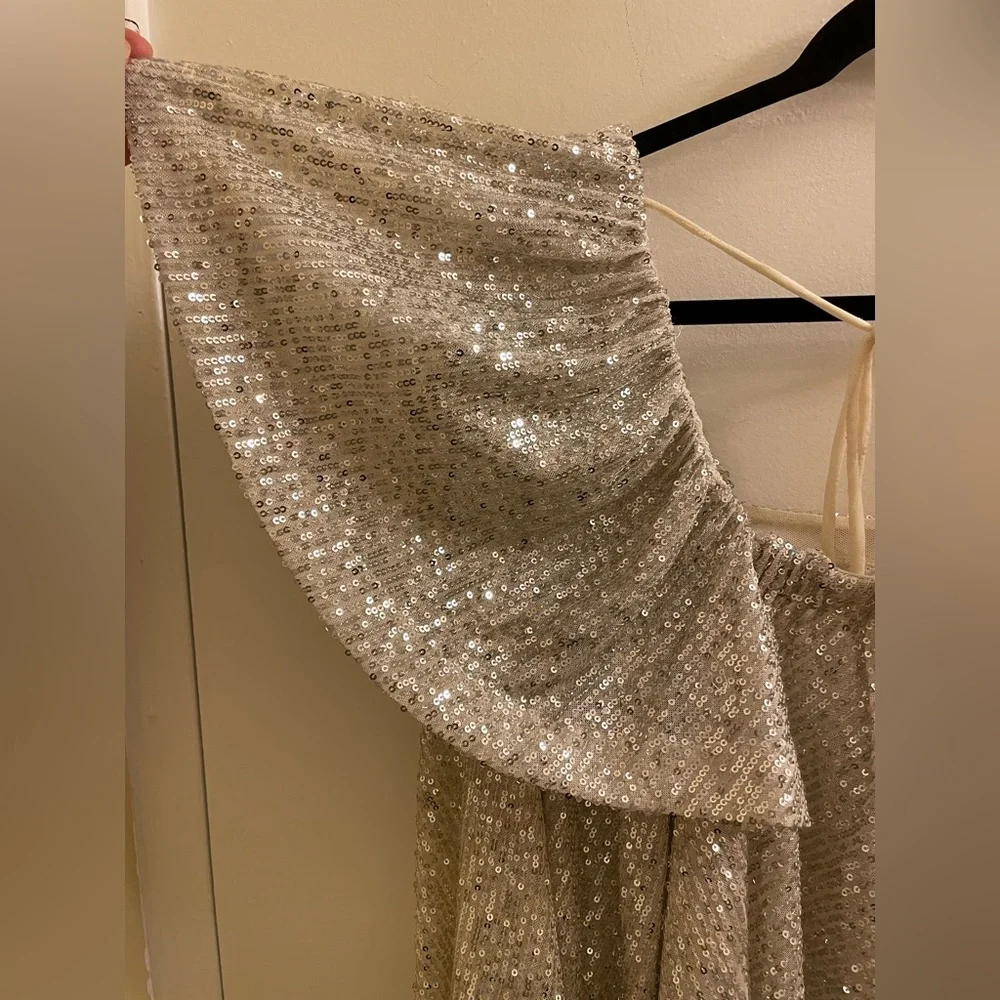 NWOT Free People Silver Sequin Flowy Tie Back Crop Top Size XS - Picture 6 of 9